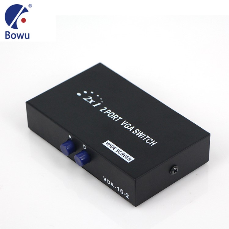 BOWU vga切換器2進(jìn)1出 3D高清2口監(jiān)控視頻電視顯示共享器轉(zhuǎn)換器