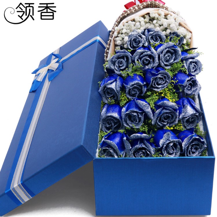 藍(lán)色鮮花速遞玫瑰花束深圳禮盒廣州妖姬同城上海生日北京黃鶯19朵