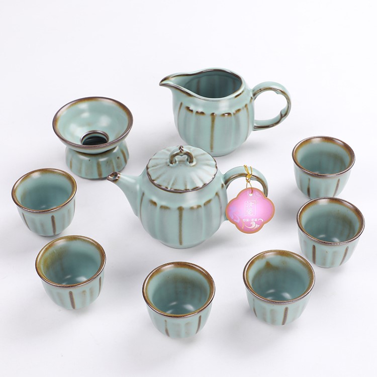 新款亞光釉陶瓷茶具套裝創(chuàng)意鐵胎汝窯茶具禮品中式復(fù)古茶壺茶具