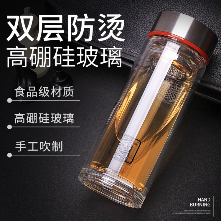 雙層創(chuàng)意水晶玻璃水杯 透明大容量商務(wù)杯禮品杯批發(fā)定制LOGO