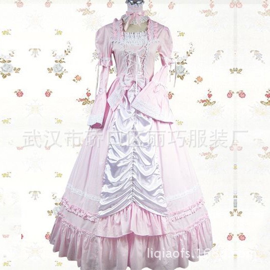 粉色Lolita哥特式可愛公主連衣長(zhǎng)裙 動(dòng)漫演出服 可量身定做