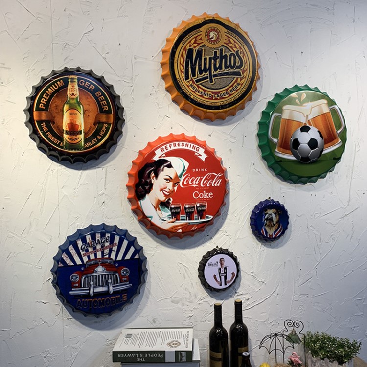 復古啤酒瓶蓋創意裝飾個性酒吧工業風掛件墻壁餐廳墻面鐵皮畫壁掛