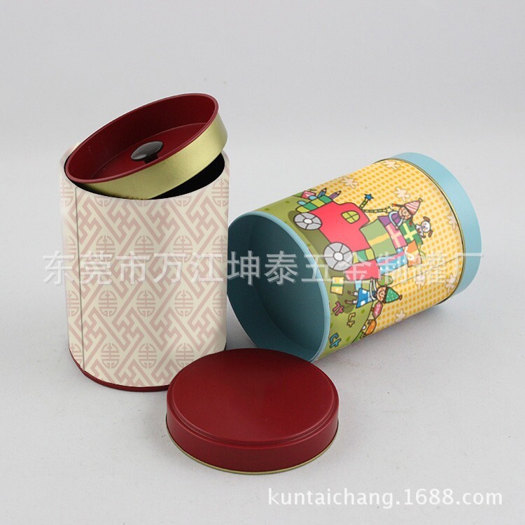 坤泰制罐廠定做內(nèi)塞蓋茶葉盒 馬口鐵 圓形創(chuàng)意卡通禮品罐通用包裝