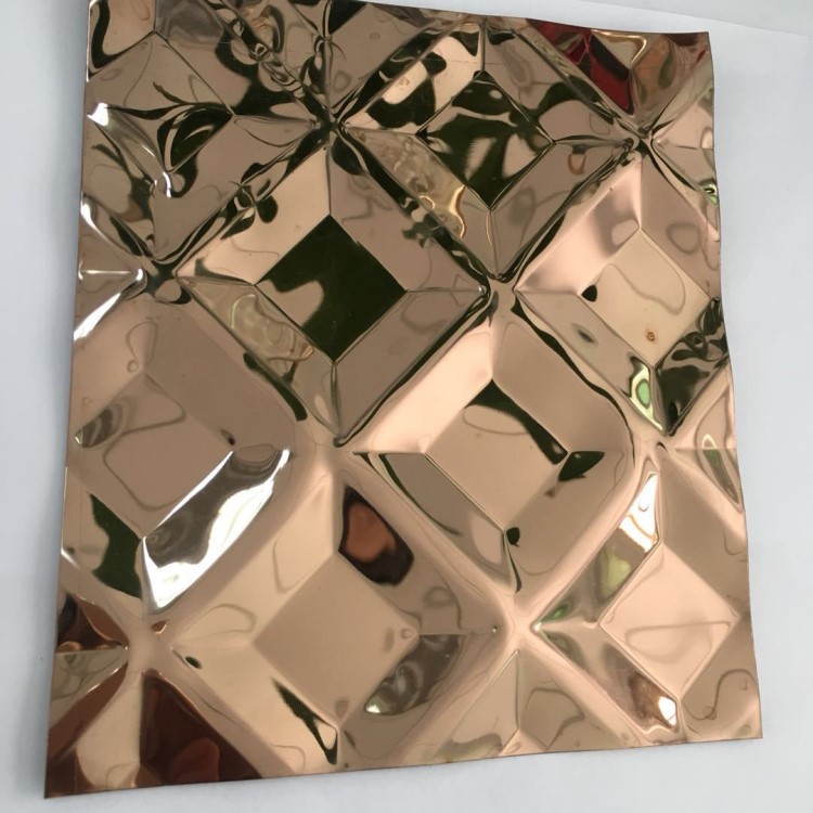 KTV門板壓花鏡面玫瑰金鈦金材料 304拉絲沖壓不銹鋼菱形蜂窩板材