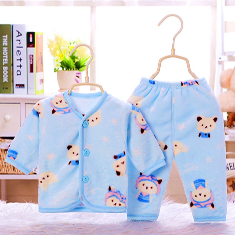 寶寶珊瑚絨套裝嬰兒衣服 春秋冬裝保暖法蘭絨 新生兒童外出睡衣服