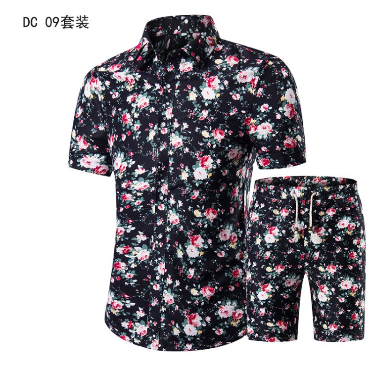 速賣通Ebay Wish批發外貿大碼短袖襯衫男 夏季新款襯衣套裝男式