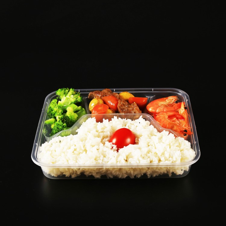 一次性飯盒餐盒長方形塑料盒加厚透明打包盒四格快餐外賣盒