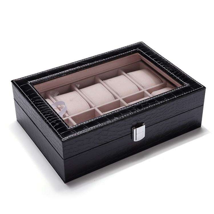 現貨10格精美手表皮盒 雙排精裝手表盒 翻蓋PVC開窗手表收納盒