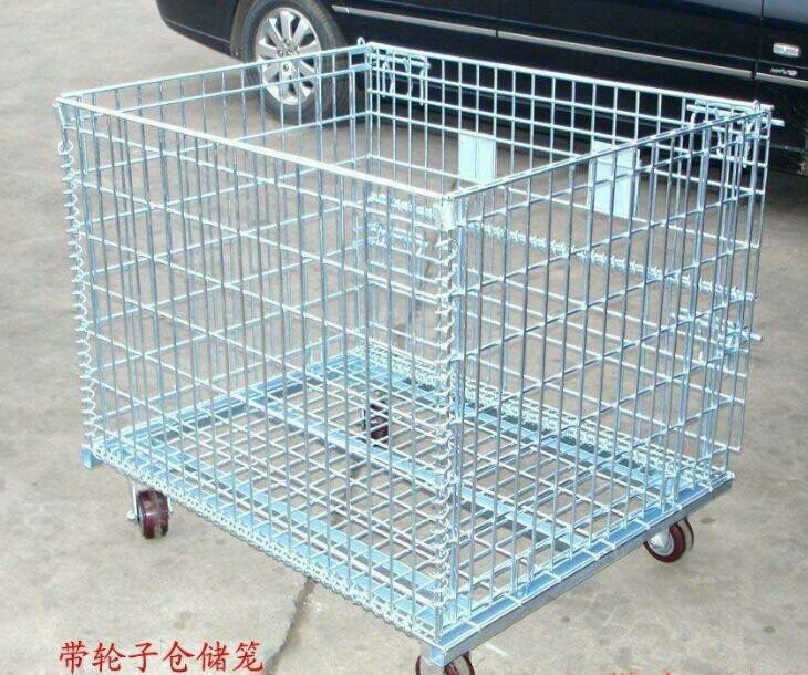 廠家批發折疊式倉儲籠金屬倉庫籠大鐵籠鐵框車間周轉籠帶輪周轉箱
