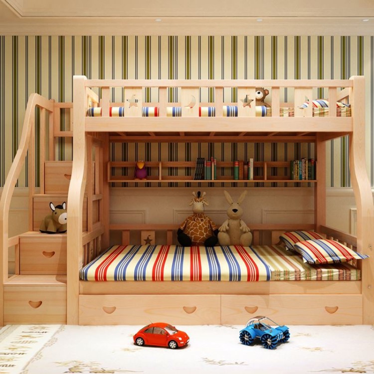 上下铺实木双层床定制子母床带护栏儿童高低床松木梯柜儿童床包邮
