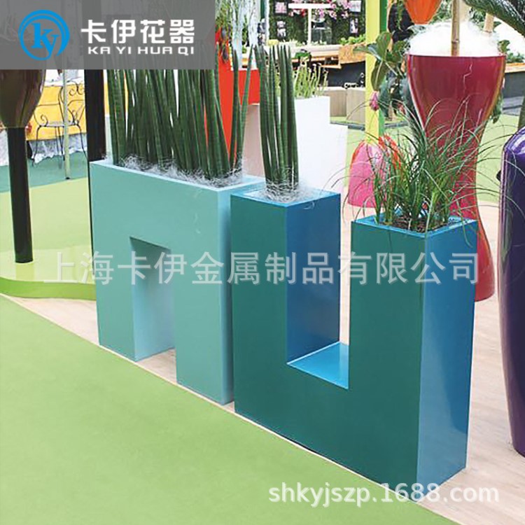 卡伊花器 U形不銹鋼組合花盆 景觀花缽 室內(nèi)綠植租擺使用花箱定制