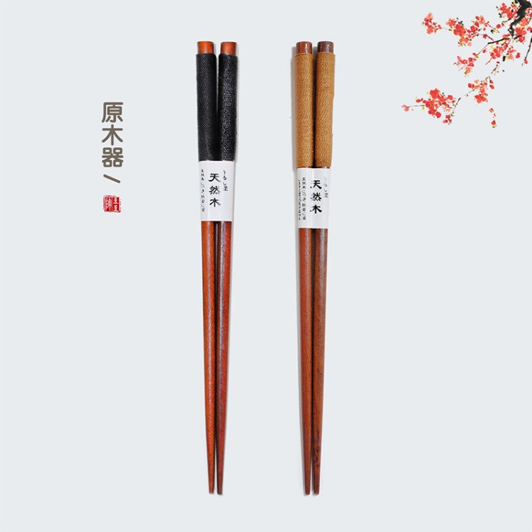 日式繞線木筷 天然筷子鐵刀木環保原木纏線尖頭家用便攜餐具