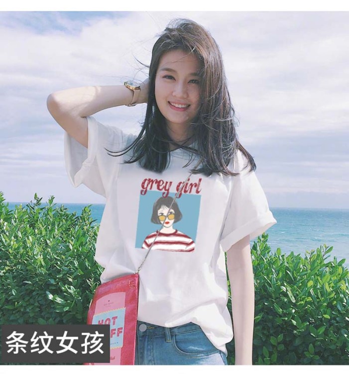 2019夏季新款女裝上衣 外貿潮牌寬松女式短袖t恤 韓版白色打底衫