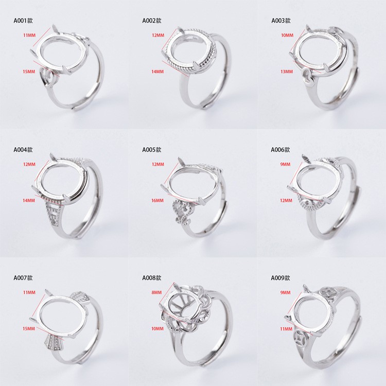 925银镀白金戒托女蜜蜡女式开口diy戒指空托彩宝翡翠裸托戒指托