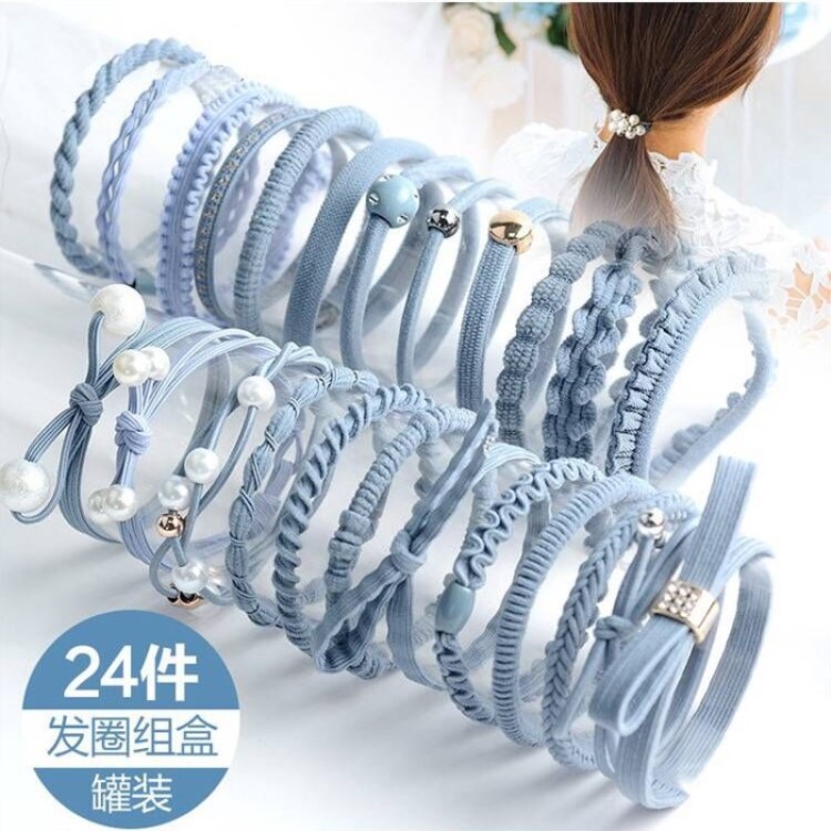 24件套罐裝扎頭發(fā)彈力頭繩簡約皮筋成人頭飾義烏桶裝頭圈廠家批發(fā)