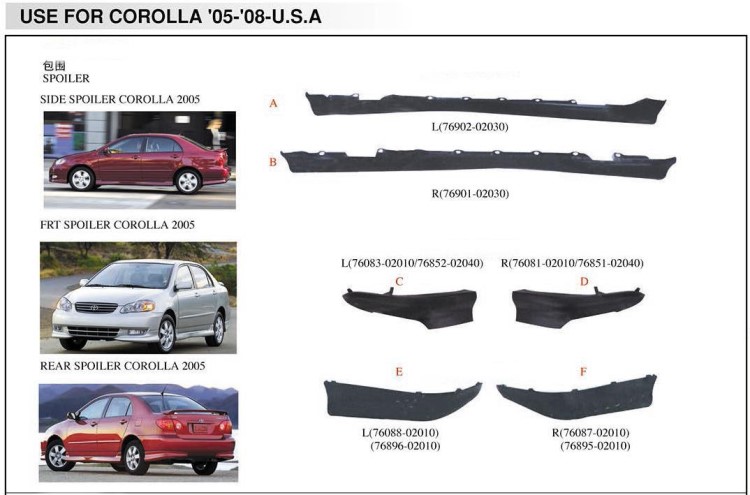 廠家直供汽車車身件及附件適用于豐田卡羅拉COROLLA 05-08 USA