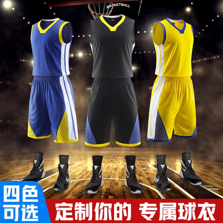 廠家現貨籃球服套裝支持印制 NBA勇士款球服