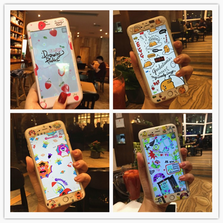 適用iphone6s全屏蘋果8彩膜史迪仔卡通7代浮雕手機(jī)殼防爆前貼膜