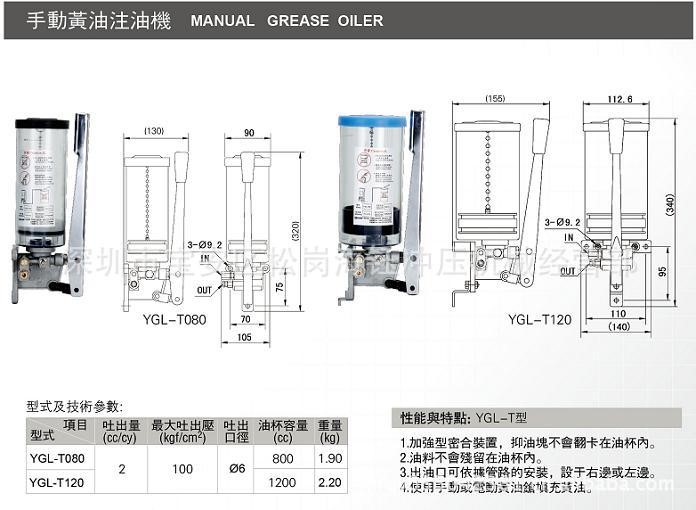 ISHAN;YGL-T手动黄油注油机;YGL-T08;TGL-T120；黄油手动泵