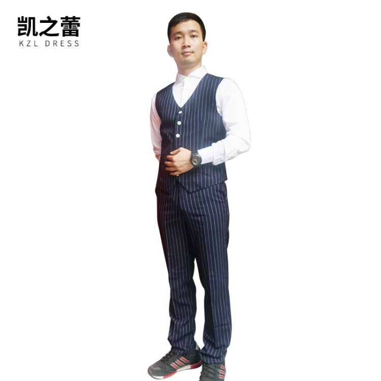 男經(jīng)理服務(wù)員條紋馬甲制服 酒店修身職業(yè)裝工裝 簡(jiǎn)約休閑英倫馬甲