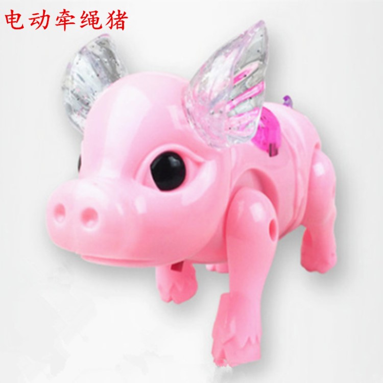 網紅同款玩具電動牽繩小豬創意發光音樂會走路溜豬兒童玩具走路豬