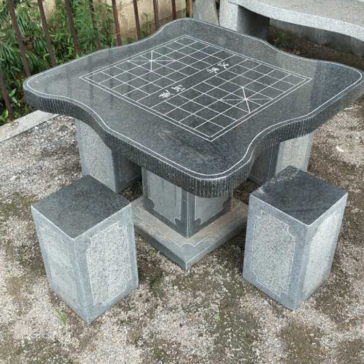 廠家直銷淺灰色花崗巖石桌石凳組合 異型石材加工廠石桌石凳定制