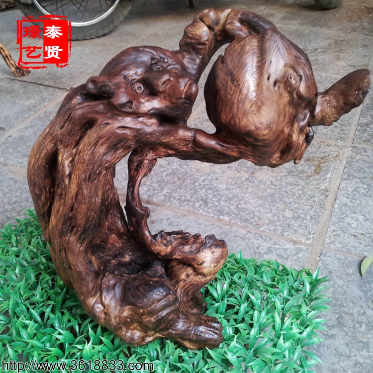 廠家出售 泰賢璟藝靈猴賀壽自然根雕 十二生肖動物根雕猴
