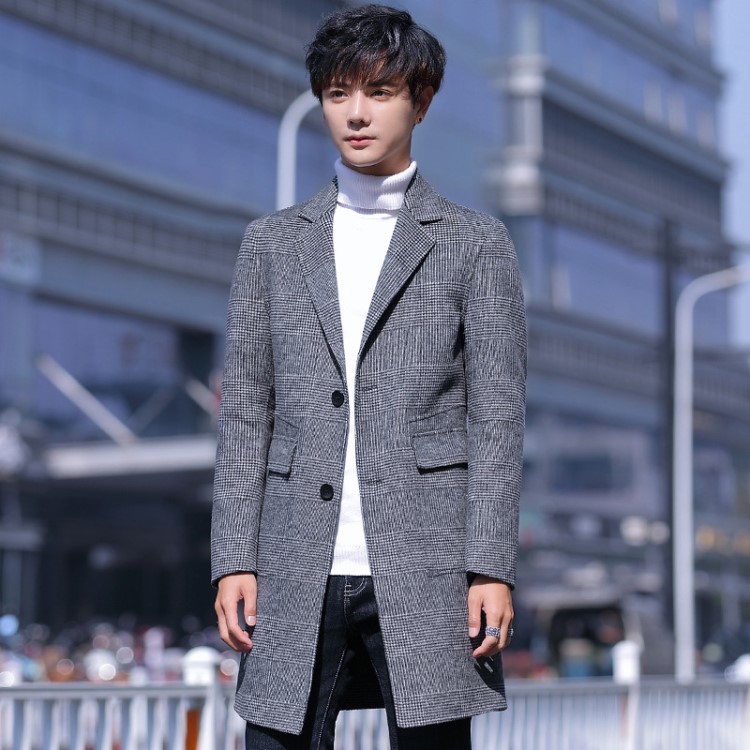 秋冬新款加厚雙面羊毛呢子風衣簡約時尚色休閑百搭潮流男裝批發
