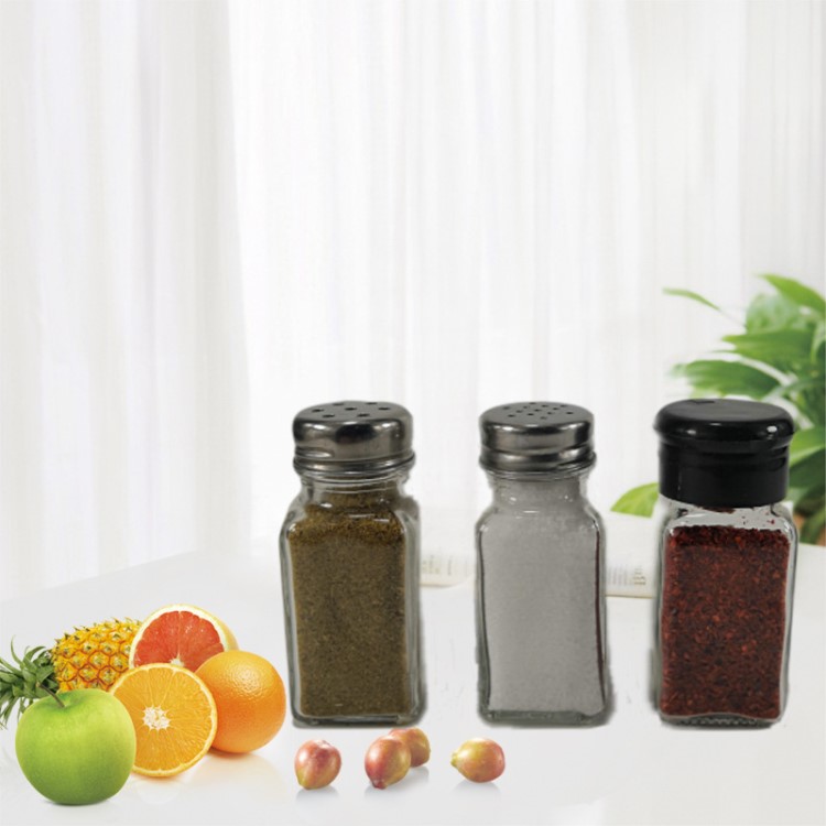 批發85ml小方形調味料瓶胡椒粉瓶鐵蓋塑料蓋燒烤家用椒鹽玻璃瓶子