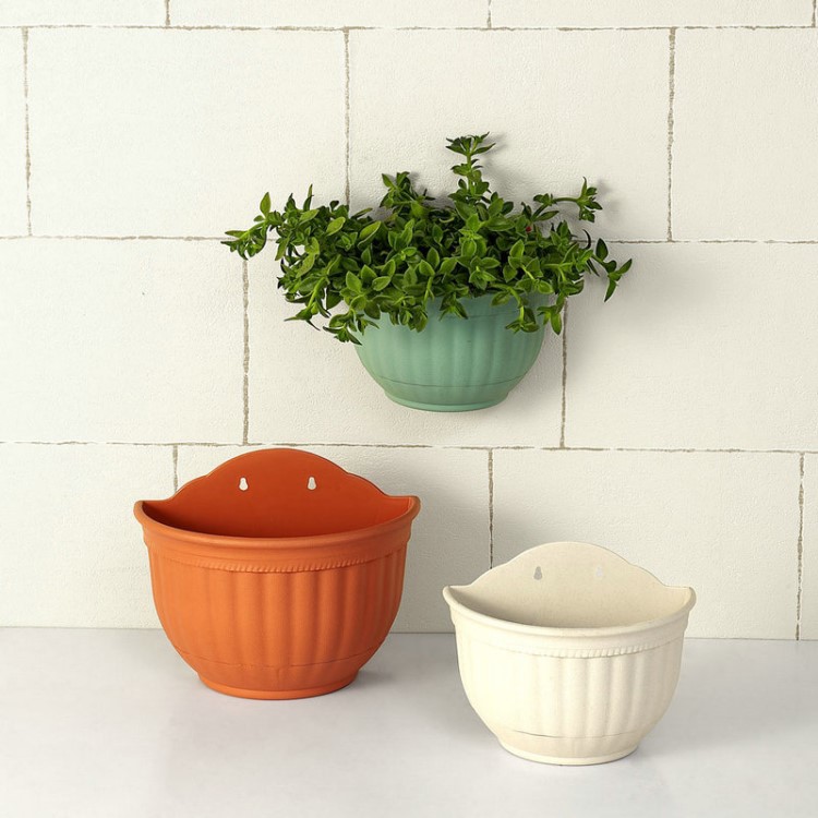 塑料壁掛花盆HG-2987-2986小號(hào) 半圓形仿皮紋墻面吊盆室內(nèi)外盆栽