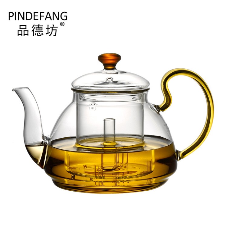 品德坊 玻璃茶壺玻璃煮茶器加厚煮茶壺耐熱玻璃蒸茶壺玻璃 煮茶器