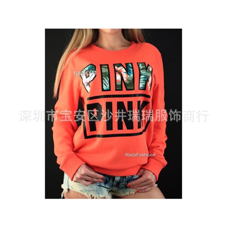 速賣通eBay2016秋裝新款歐美外貿PINK字母印花長袖女式抓絨衛衣