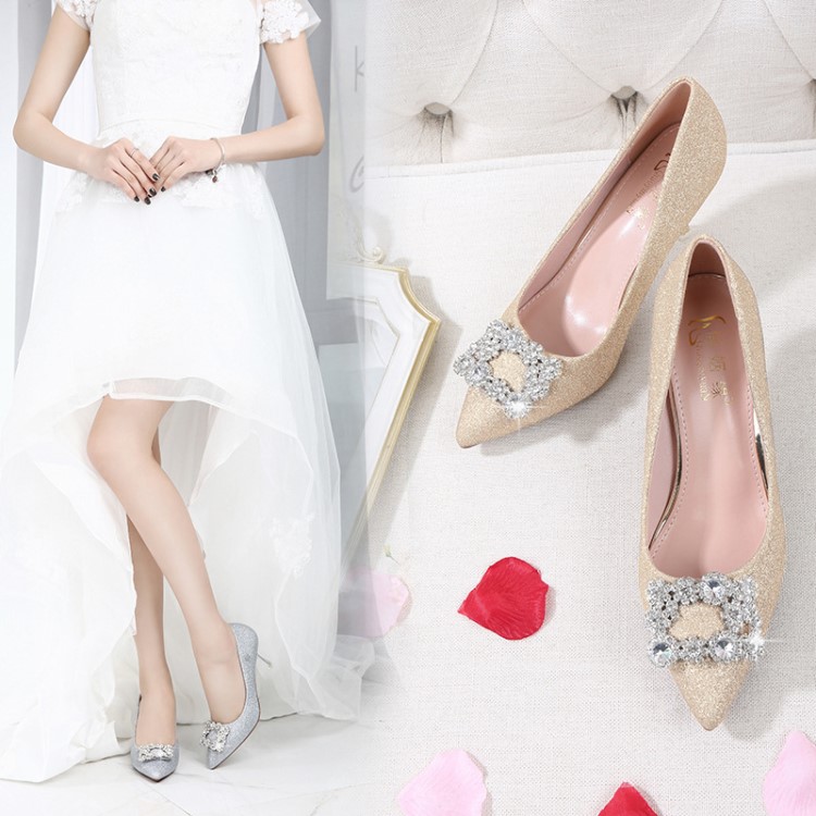 西式婚鞋女水钻高跟尖头新娘鞋结婚鞋婚鞋女伴娘鞋wedding shoes