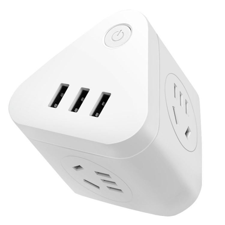 得力18322電源轉換插座 USB三角形無線插頭 10A/250V/2500W插線板