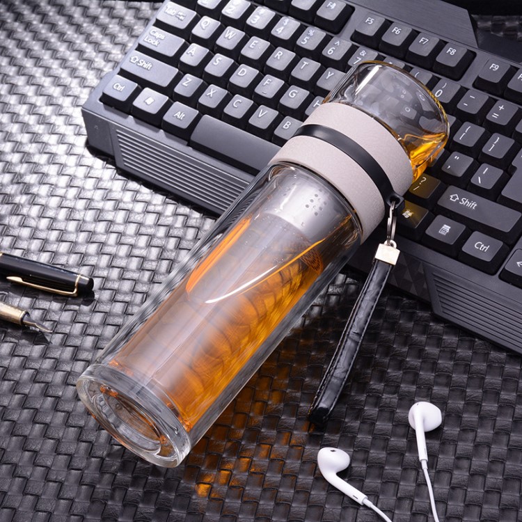 新款茶水分離玻璃杯泡茶師水杯創意廣告禮品杯定制logo批發