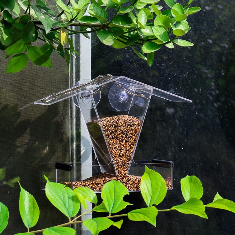 戶外鳥喂食器亞克力懸掛自動下料鳥食盒野鳥喂食玻璃吸盤喂鳥器