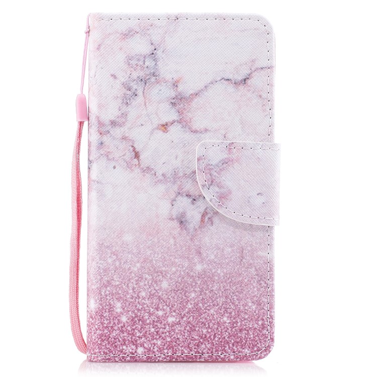 粉色大理石 iphone8plus手機皮套 彩繪6plus翻蓋手機殼蘋果5s皮套