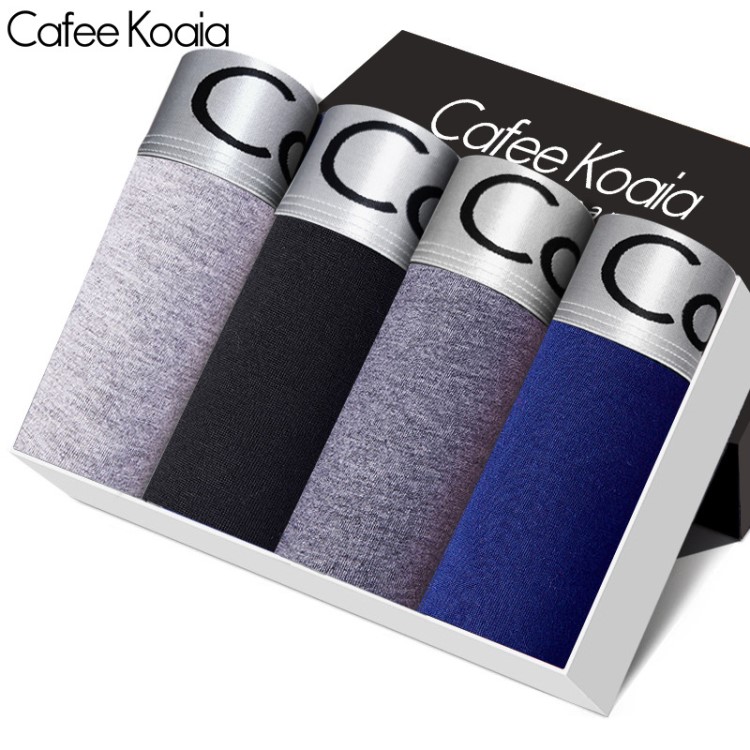Cafee Koaia男士內褲男色棉質性感平角褲男四角短褲衩4條裝