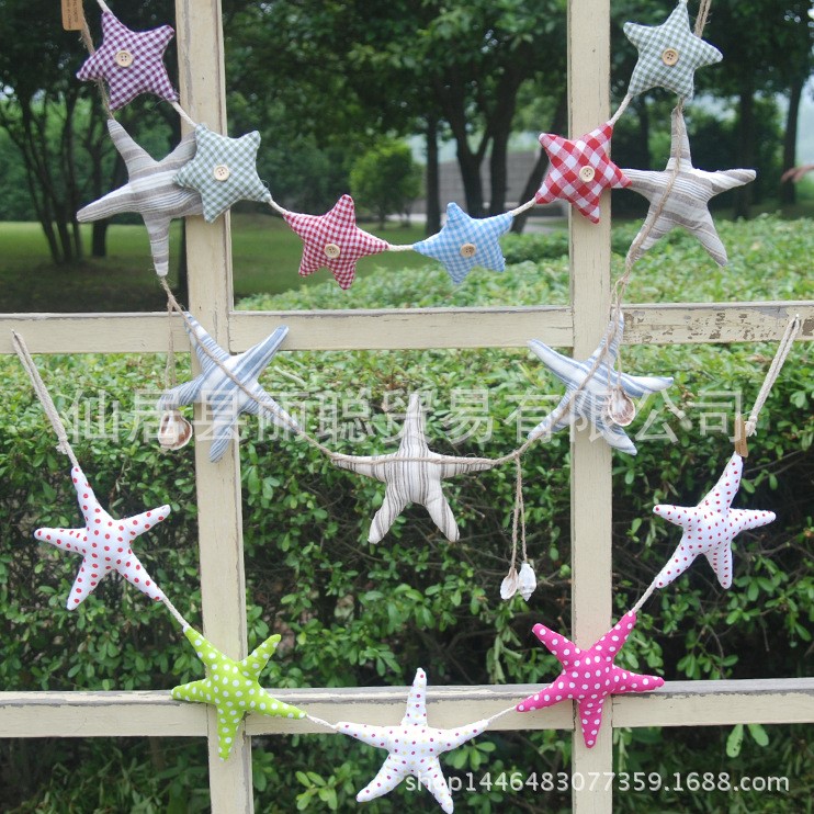 地中海布藝工藝品 經典款大五角星海星串 點點彩色款棉麻海星串