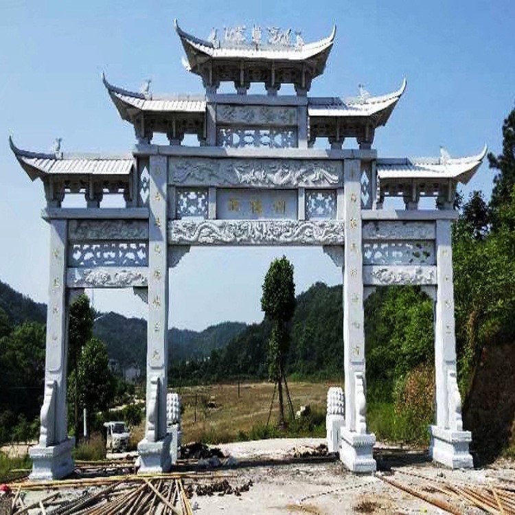 生產(chǎn)供應廣場仿古石牌坊 大理石簡易牌樓 青石山門花崗巖浮雕門樓