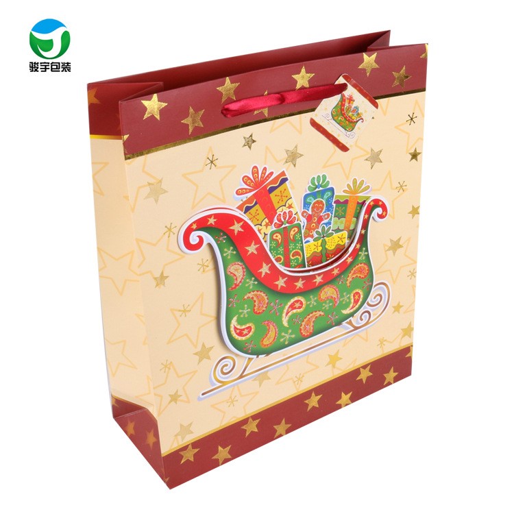 批發(fā)定做圣誕白卡手提袋燙金紙袋立體配件禮品包裝袋免費設計