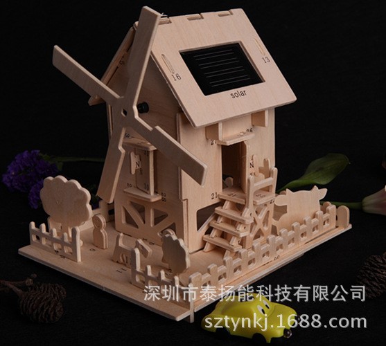 非晶硅太陽(yáng)能DIY木房子 建筑模型 多用 益智  工藝品 桌面裝飾