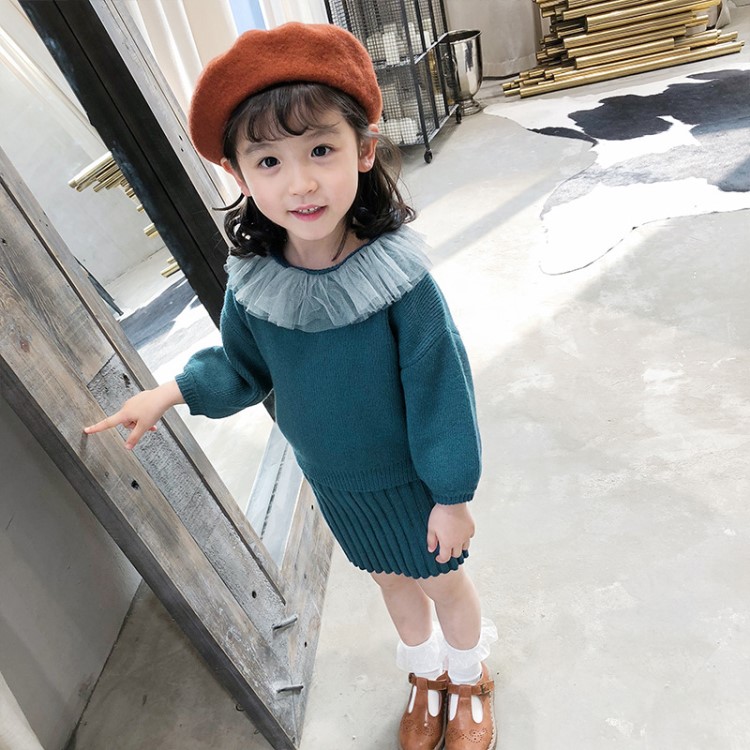 女童毛衣2019新款水貂絨洋連衣裙寶寶針織衫兒童秋裝女套裝兩件套