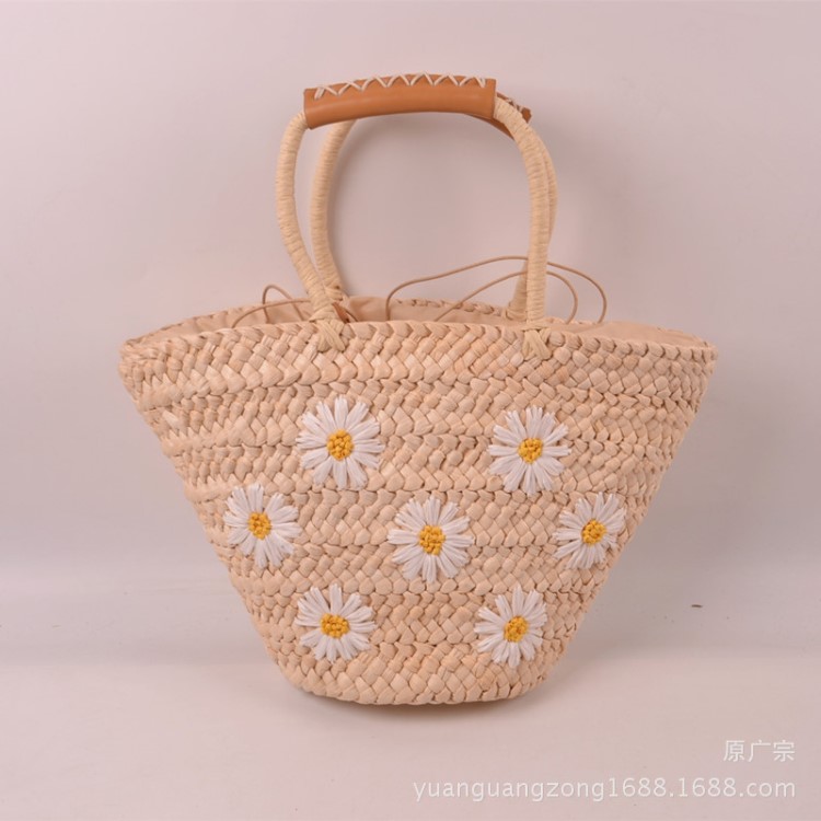 2016日單藤編包小雛菊刺繡花朵草編包單肩女小清新編織雜志款新