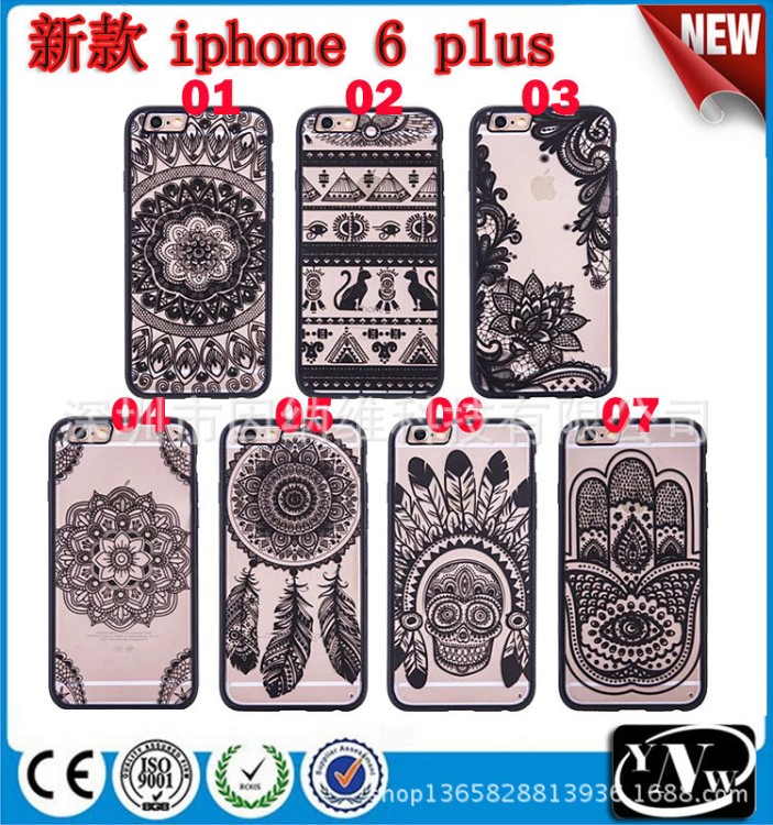 iphone6 plus蕾絲復(fù)古花鏤空手機(jī)殼 pc+tpu彩繪荷花保護(hù)套 K0180