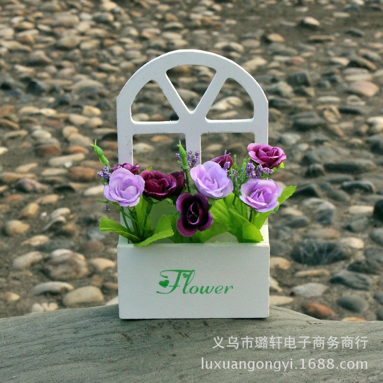 廠(chǎng)家直銷(xiāo) 小號(hào)壁掛木柵欄花盆插花花器 白色柵欄帶插花泡沫木柵欄