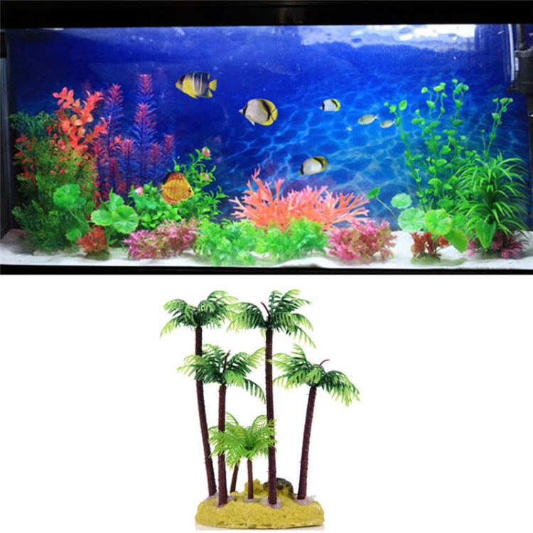 仿真塑料水草 水族器材用品 魚缸植物 寵物缸龜缸裝飾品 沙灘椰樹