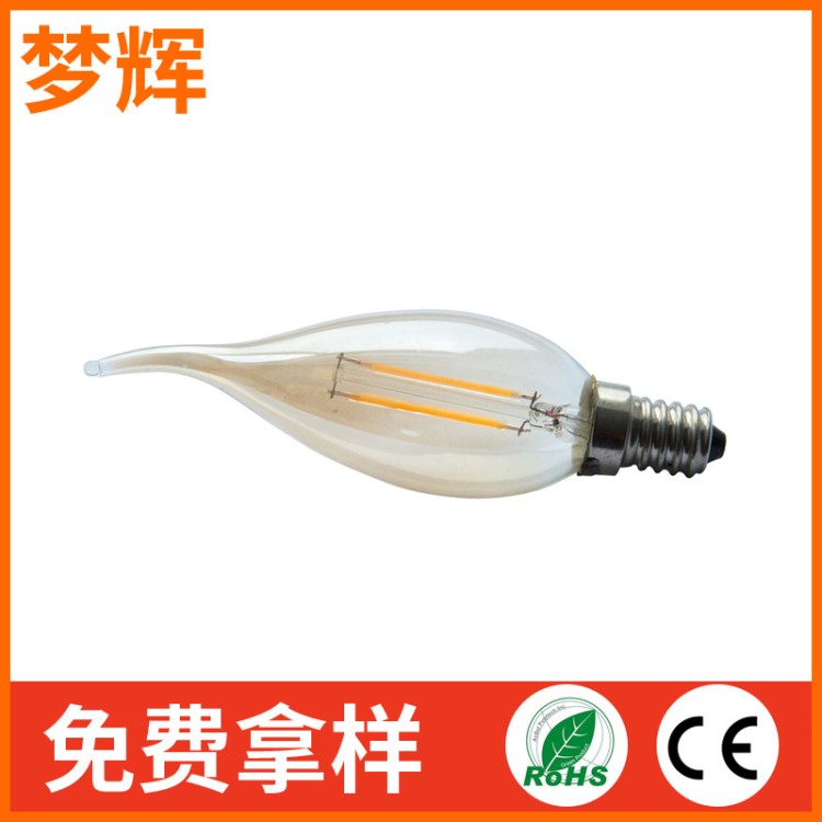 精品 E14照明灯丝灯泡 量LED节能球泡灯 蜡烛型LED灯丝灯