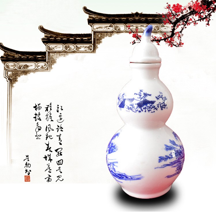 景德鎮陶瓷二兩半迷你小葫蘆青花山水色顏色釉來樣定制藝術酒瓶