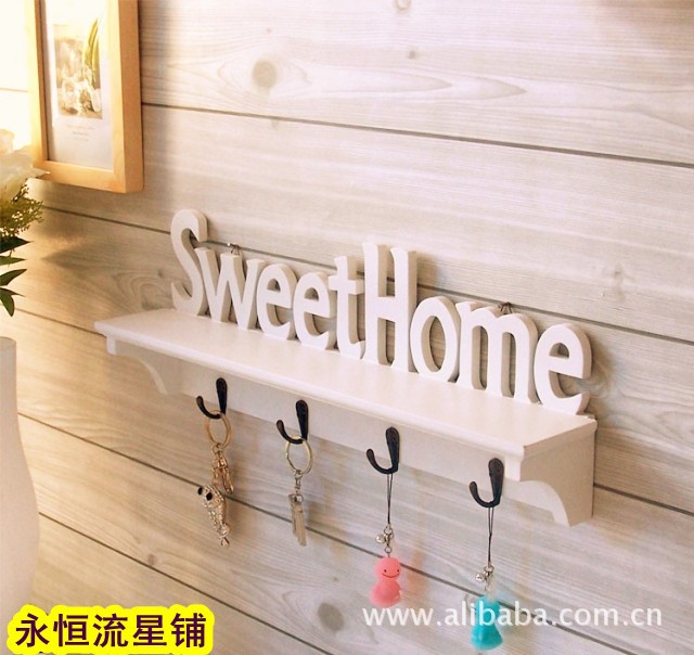 韓式田園 白色手雕字母sweet home掛鉤壁掛 擱架 置物架擱板廠家